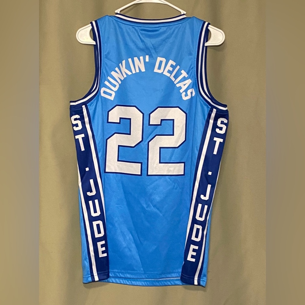 Tri Delta Epsilon Delta Blue  St Jude Dunkin’ Deltas Basketball Jersey #22  M